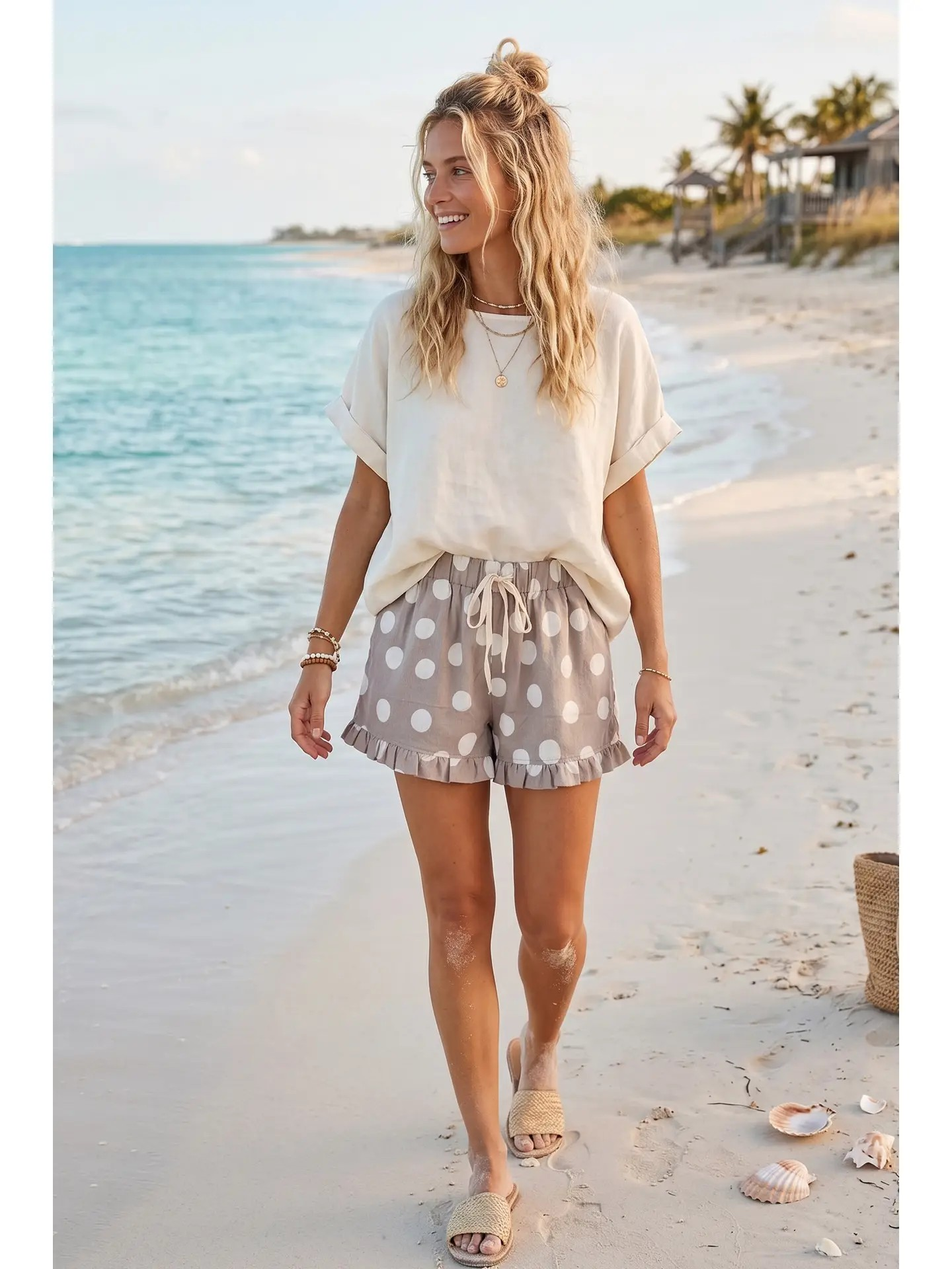 Polka Dot Ruffle Hem Shorts