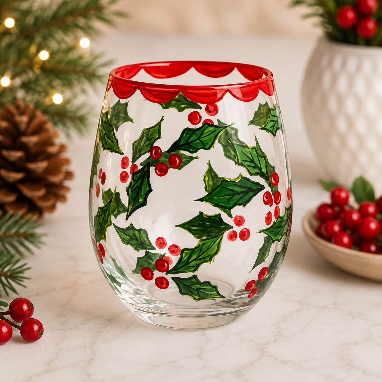 Holly Wine Glass
