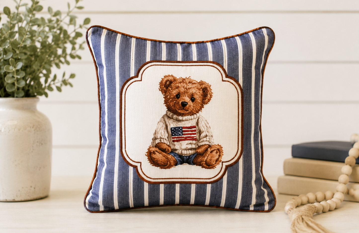 Americana Teddy Bear Accent Pillow