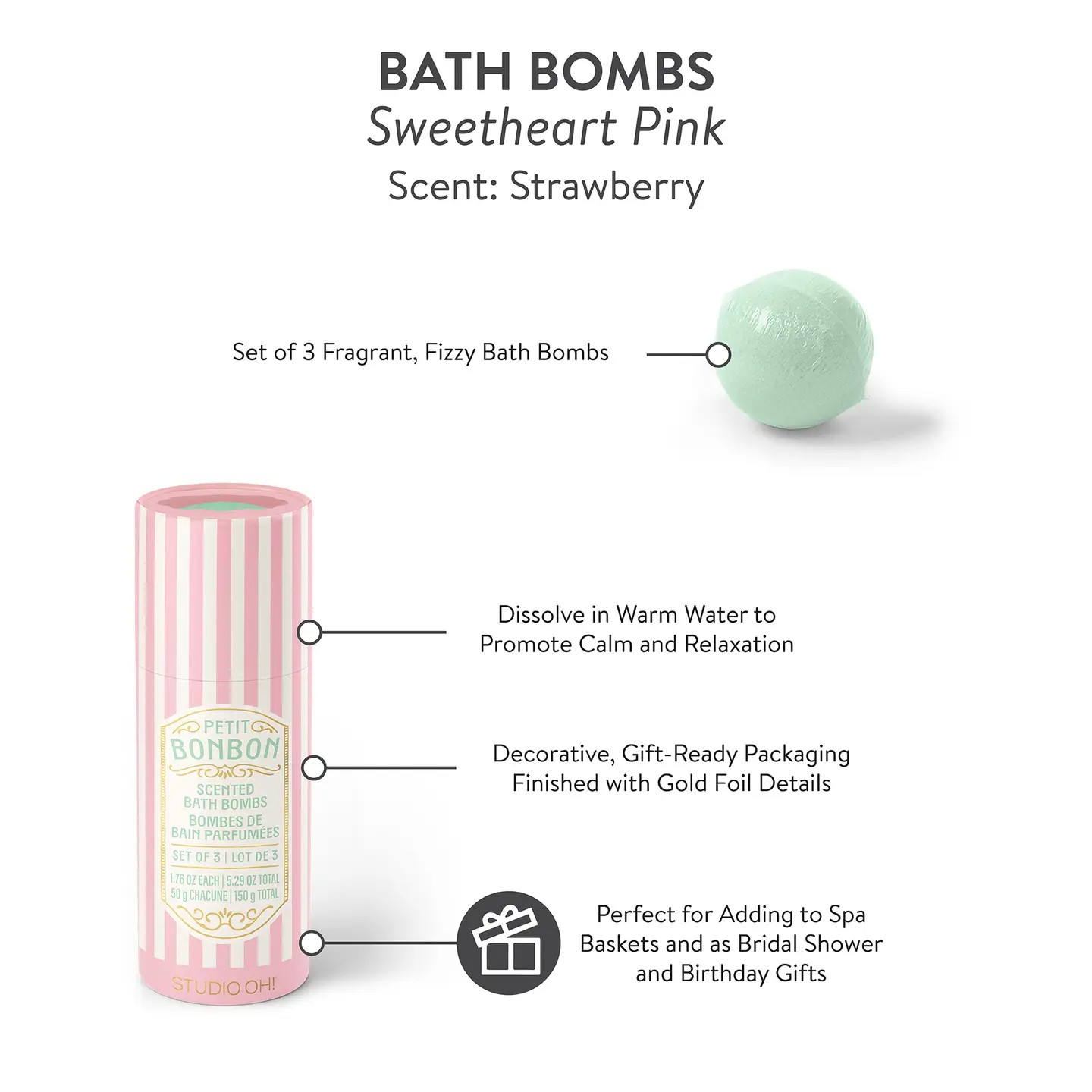 Petit Bon Bon Sweetheart Pink Bath Bombs