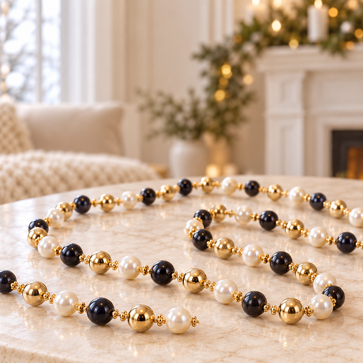 5" Black White & Pearl Garland