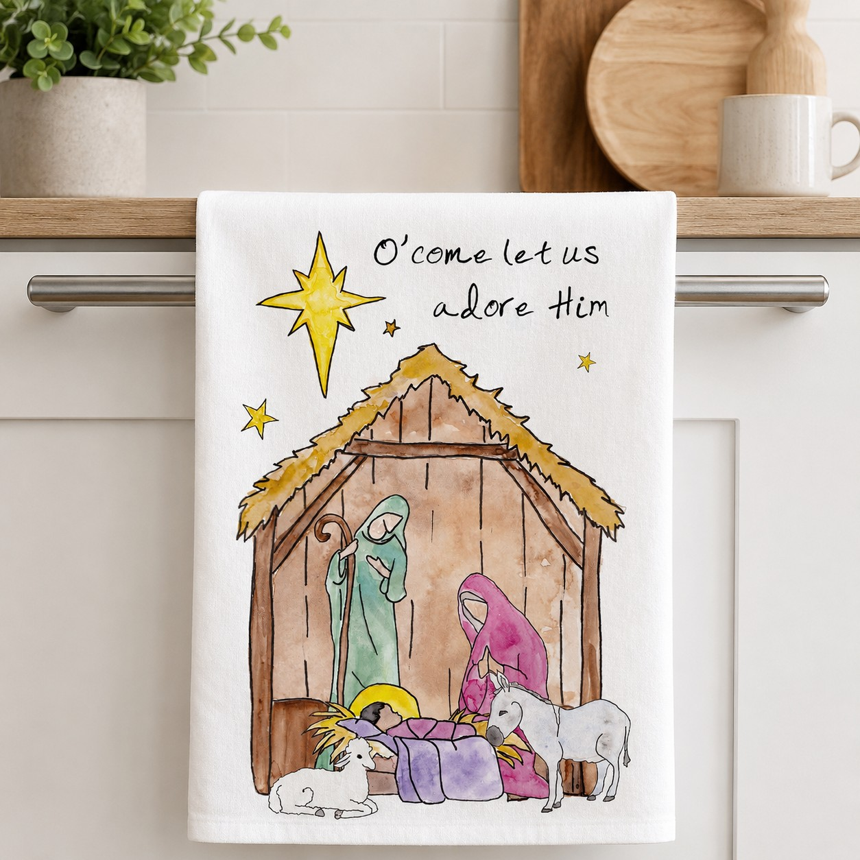 O Come Let us Adore Him Kitchen Towel