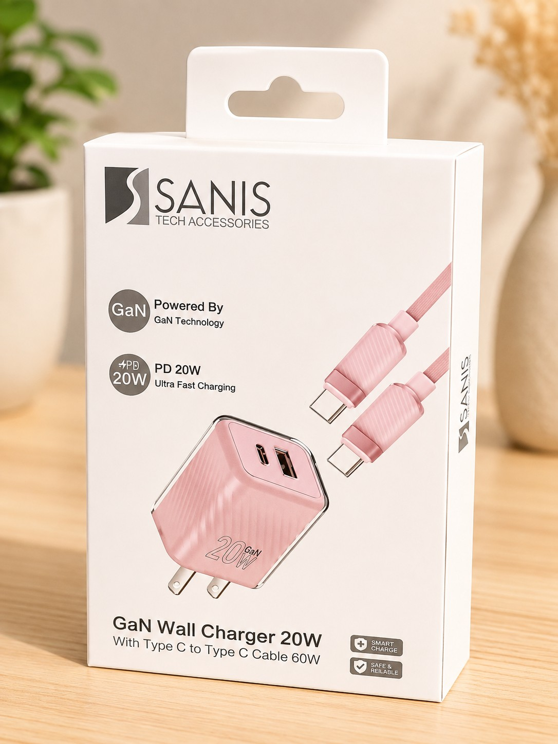 20W ADAPTER Type C to Type C 3 FEET IN PINK