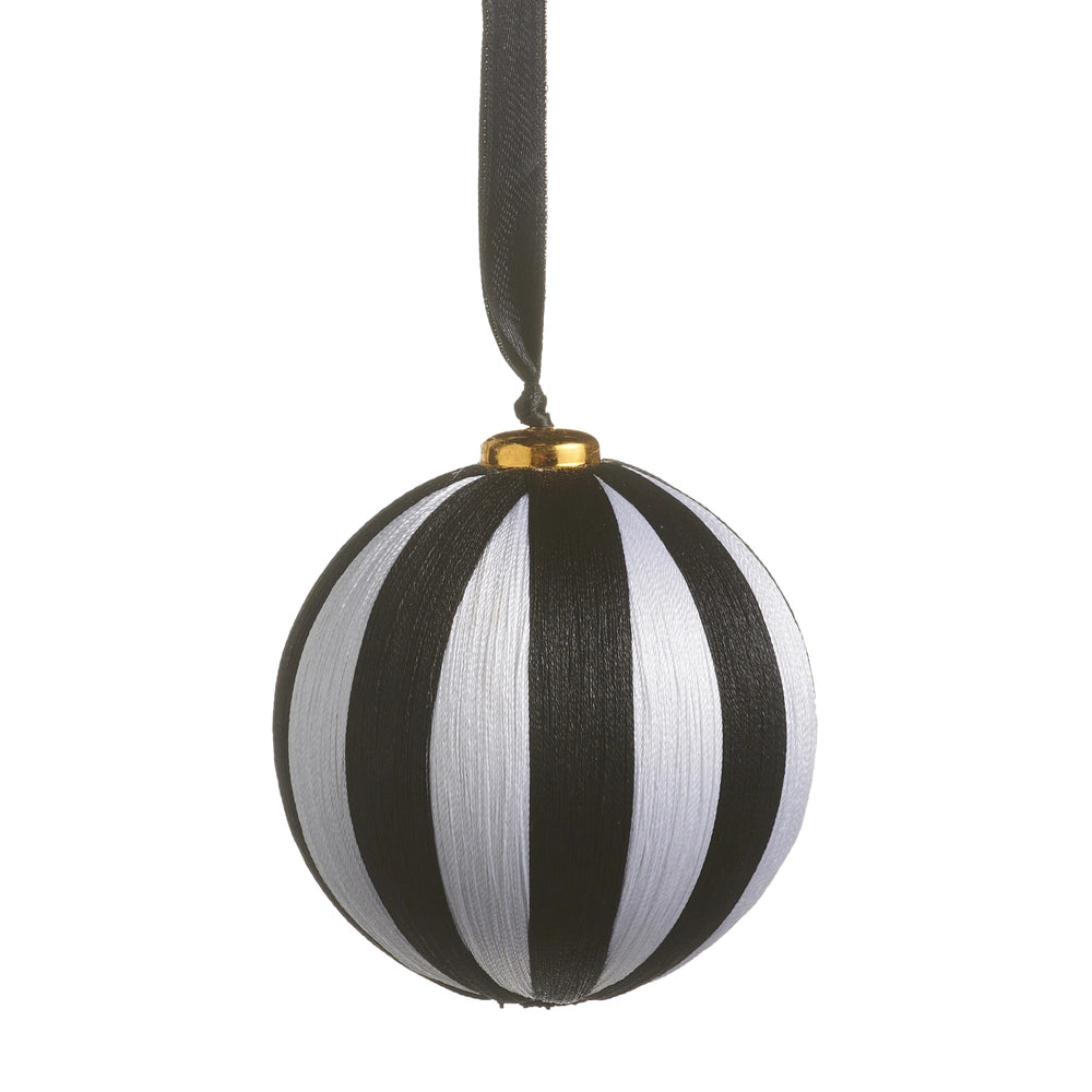 5" Black and White Striped Yarn Ball Ornament