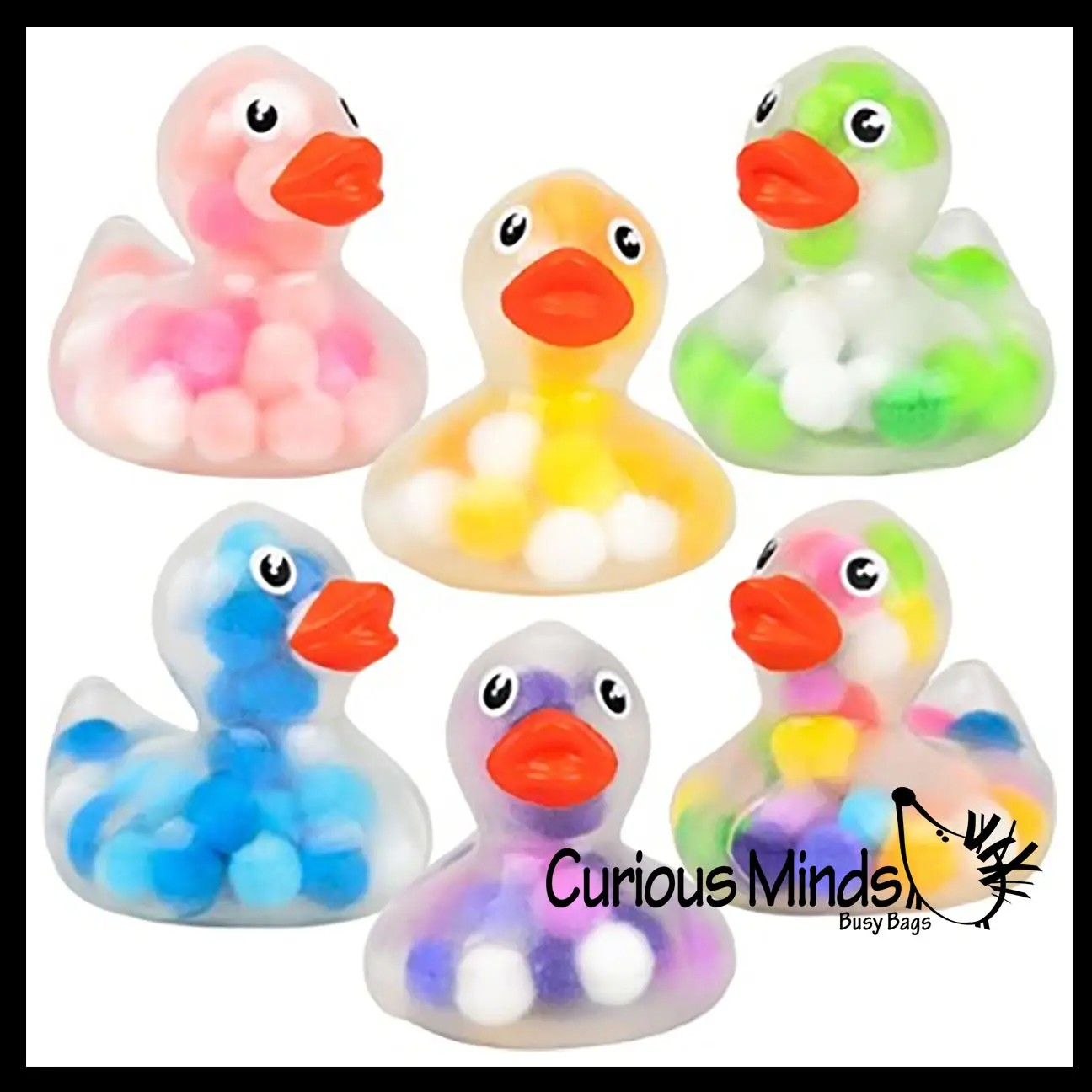 Pom Pom Filled Rubber Ducks