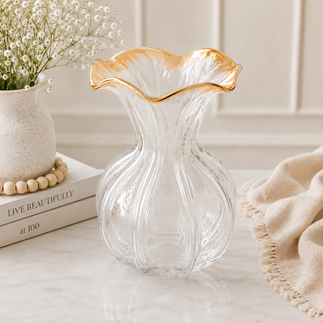 Mud Pie | Gold Ruffle Vase | LARGE