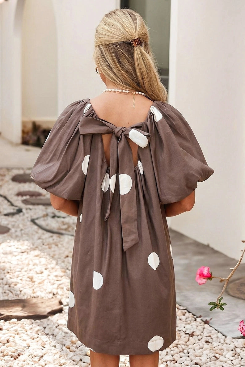 Mocha Polka Dot Bow Back Dress