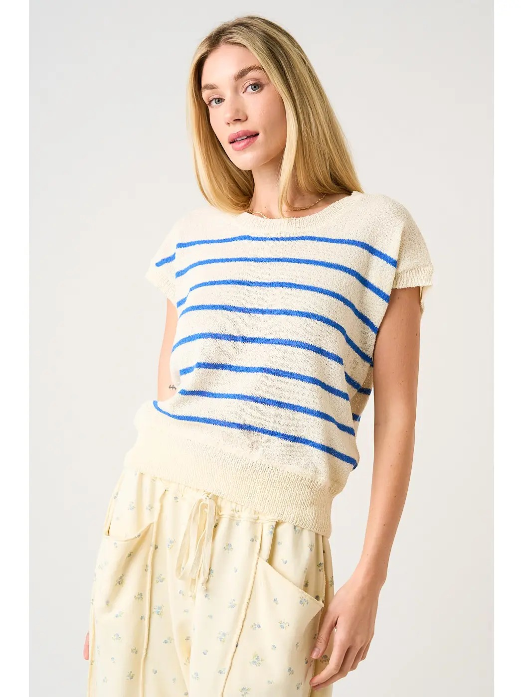 Striped Capped Sleeve Sweater