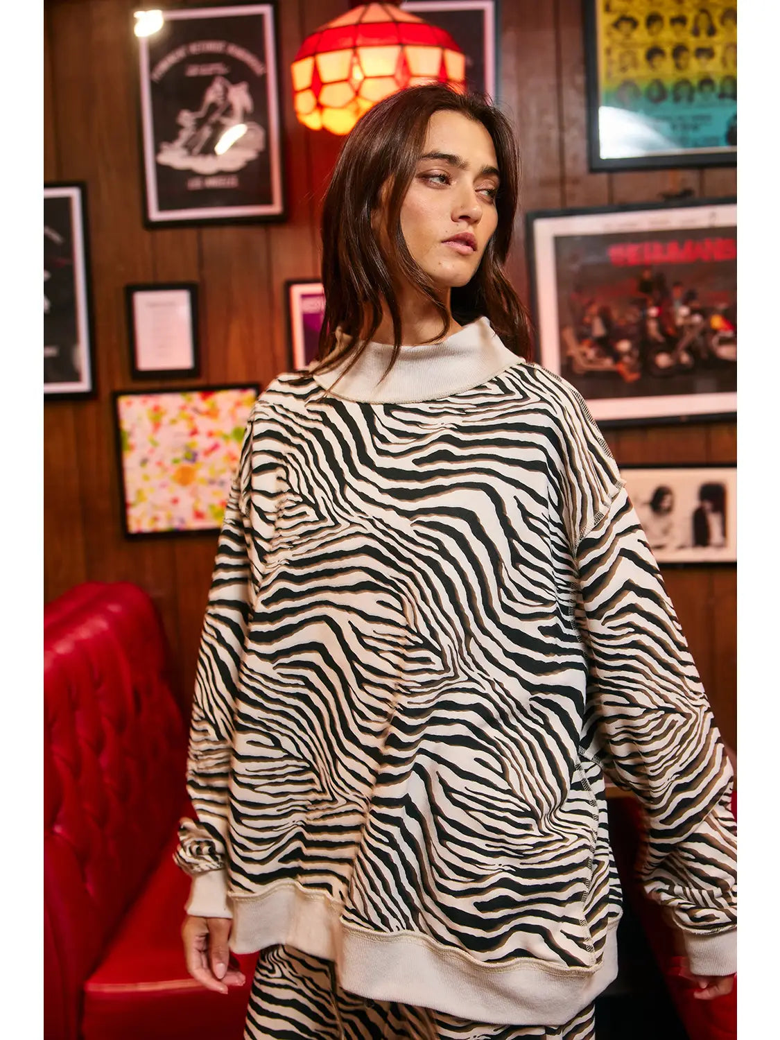 Zebra Mock Neck Sweatshirt