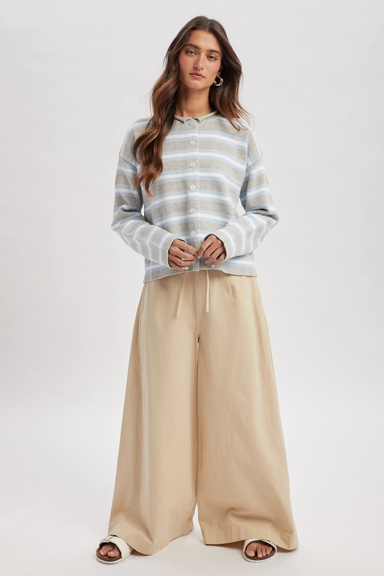Soft Stripe Button Cardigan