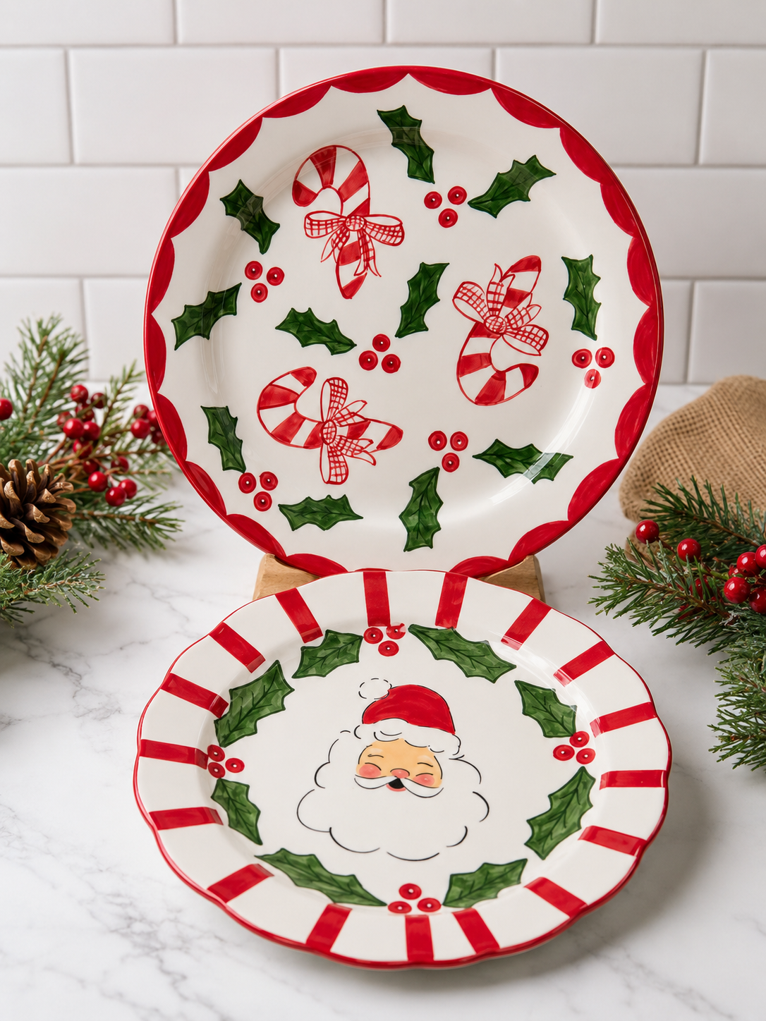 Holly Santa Platter Set | Set of 2