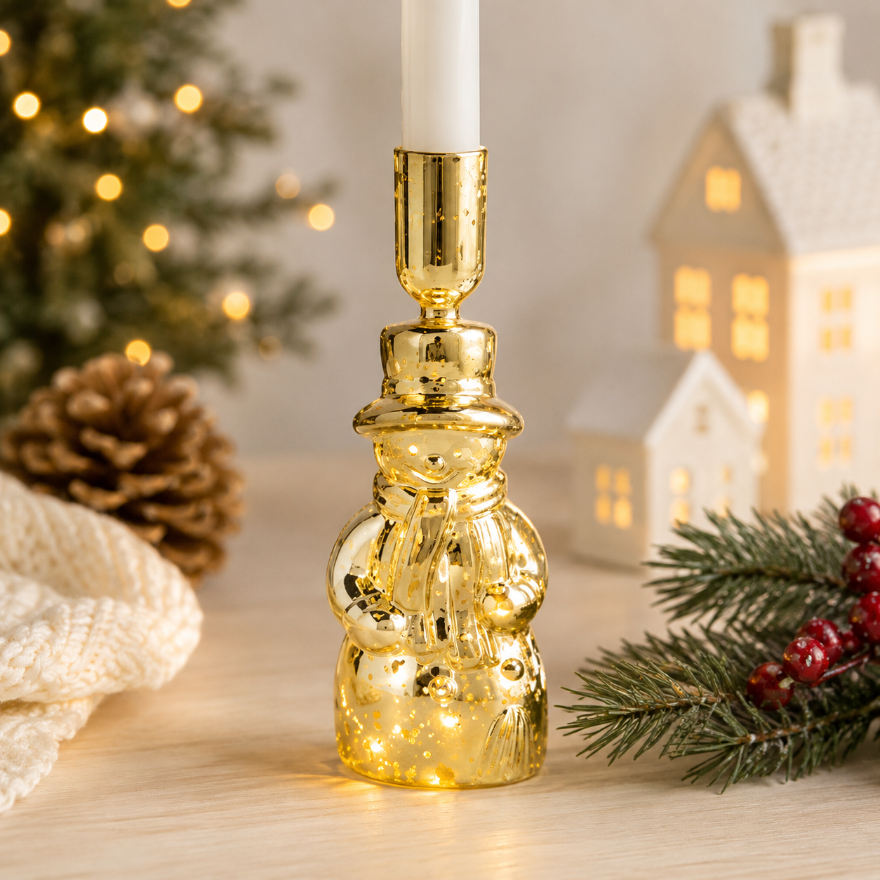 Small Light-Up Snowman Taper Holder