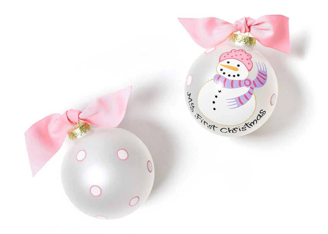 My First Christmas | Pink Snowman Glass Ornament