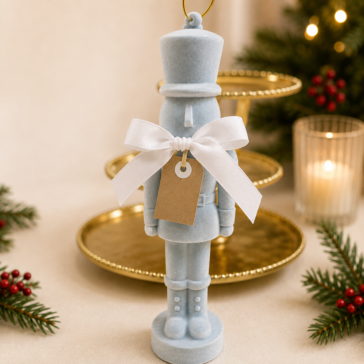 Blue Flocked Nutcracker
