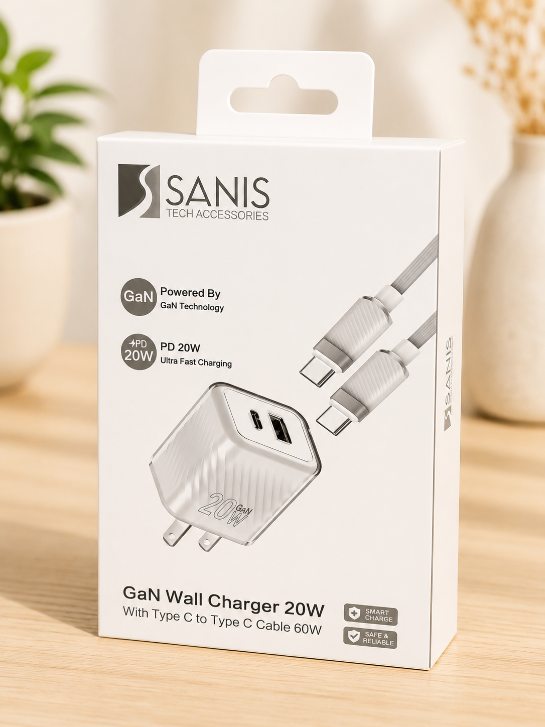 20W ADAPTER Type C to Type C 3 FEET IN WHITE