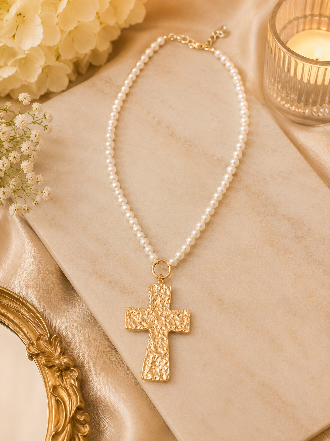 Grace & Gold Pearl Cross Necklace