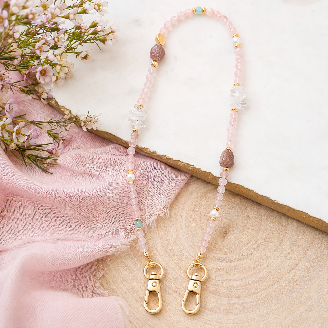 Rose Quartz Phone Charm Chain