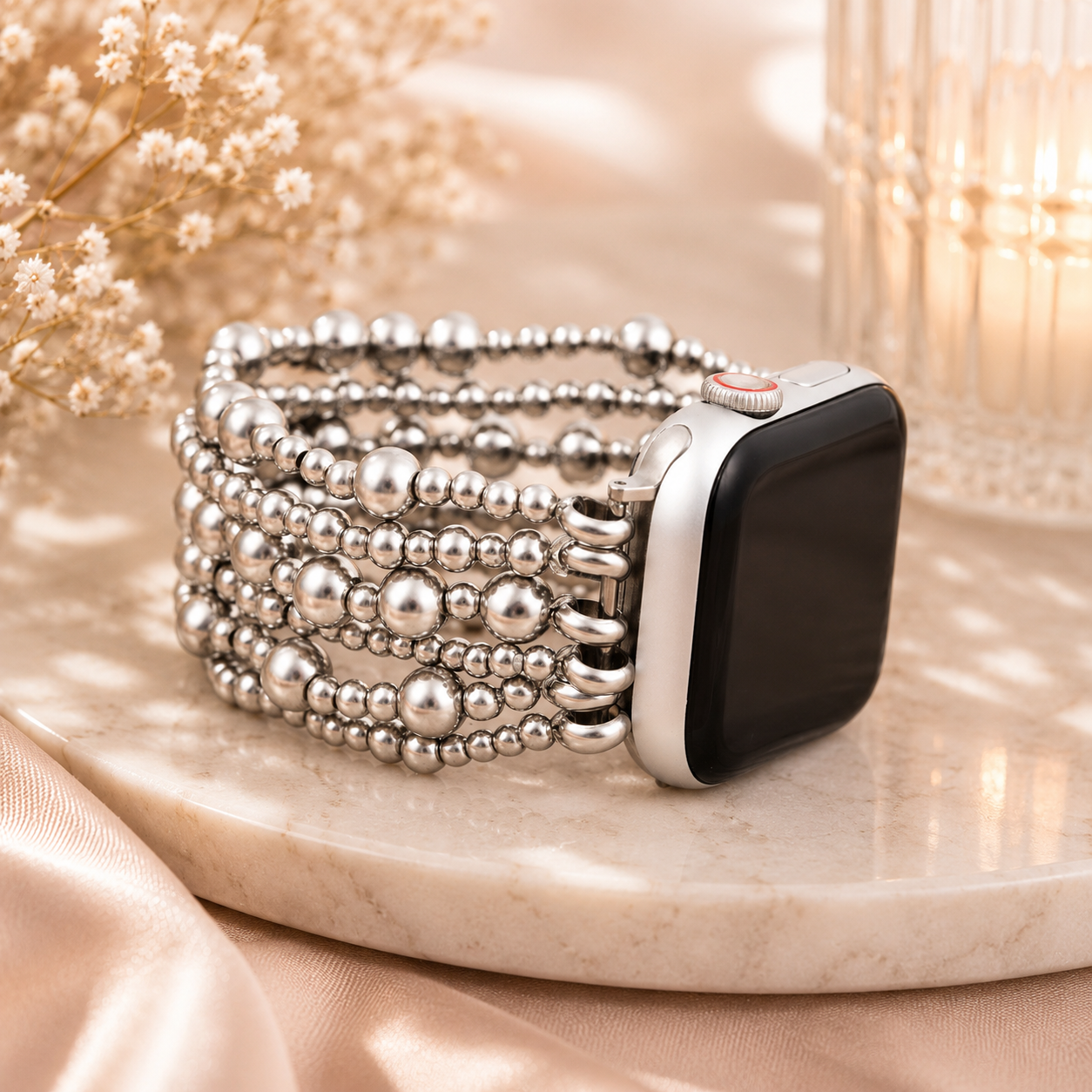 Platinum Demure Stretch Apple Watch Strap
