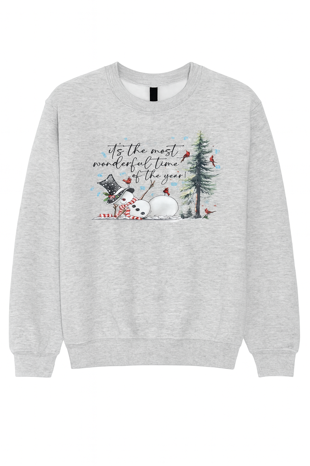 “Most Wonderful Time” Cozy Christmas Snowman Sweatshirt – Heather Gray