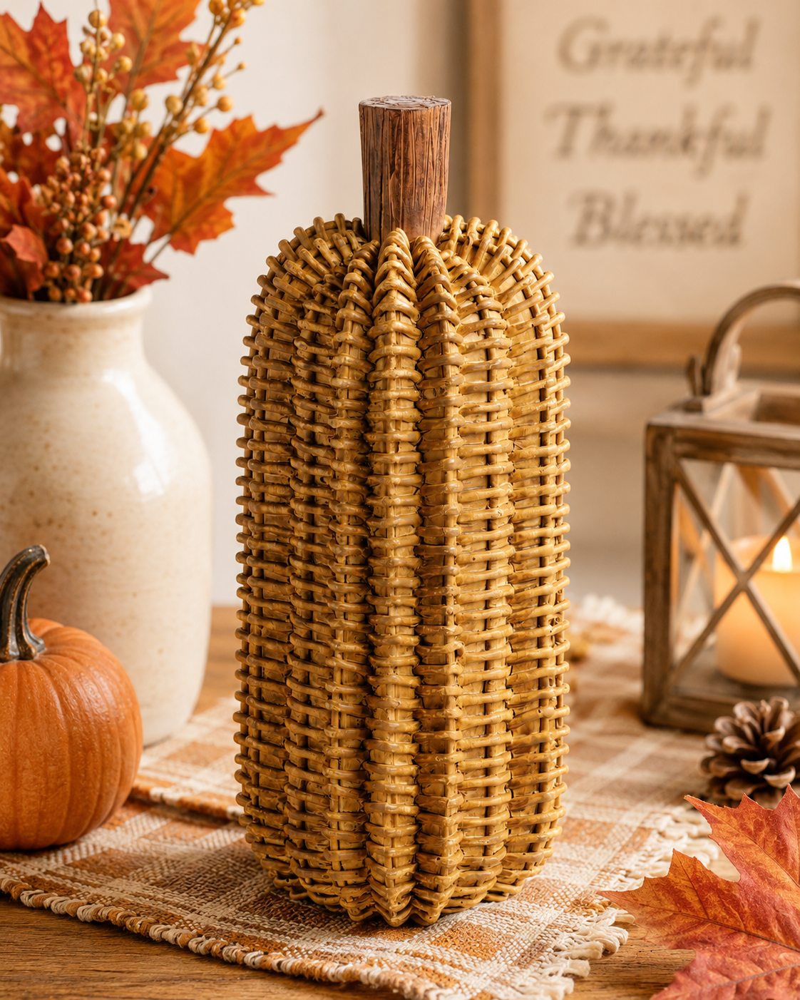 Taupe Resin Wicker Pumpkin