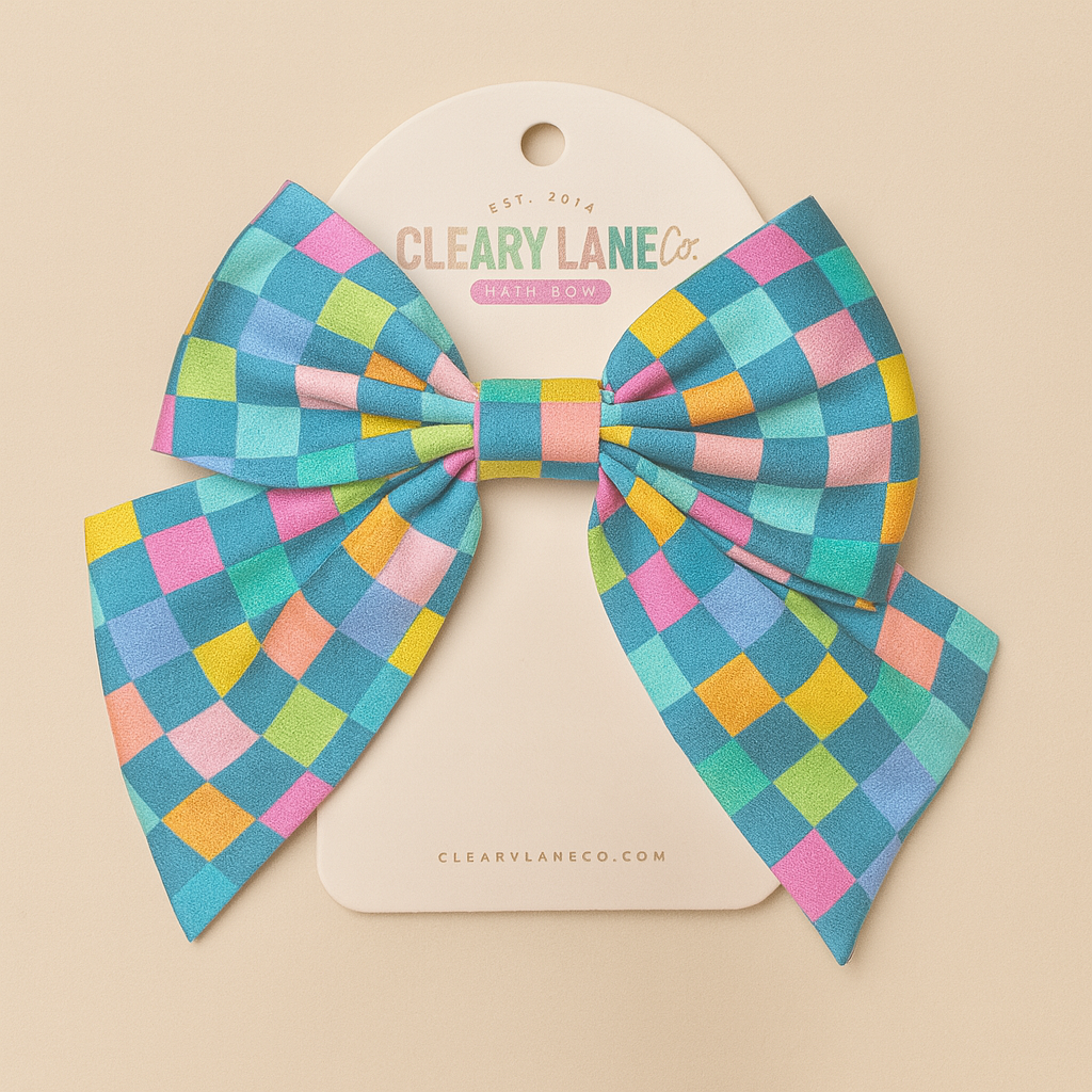 Rainbow Checks | Emerald | Hairbow