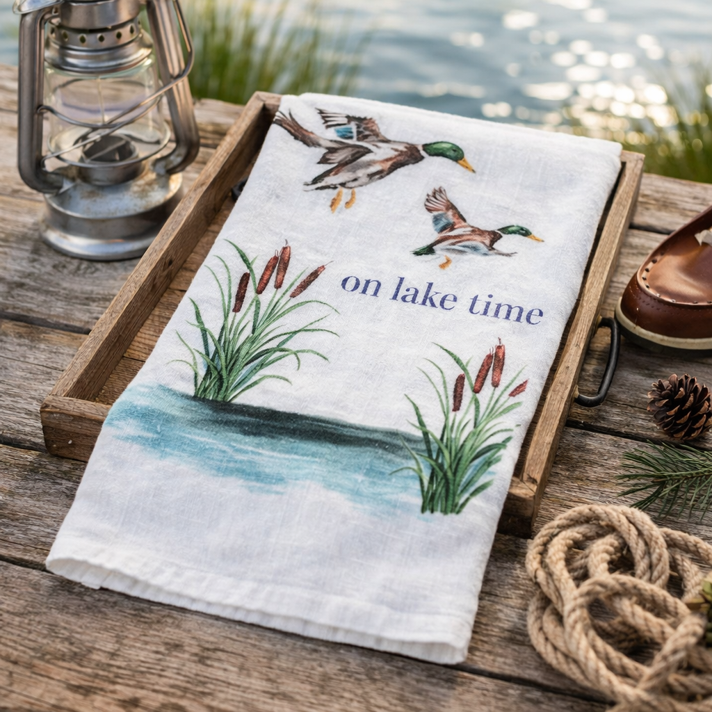 On Lake Time Cotton Hand Towel | Mud Pie
