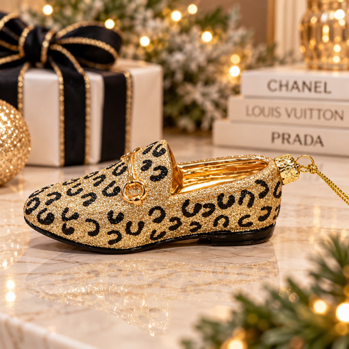 Glamours Gold Leopard Loafer Ornament