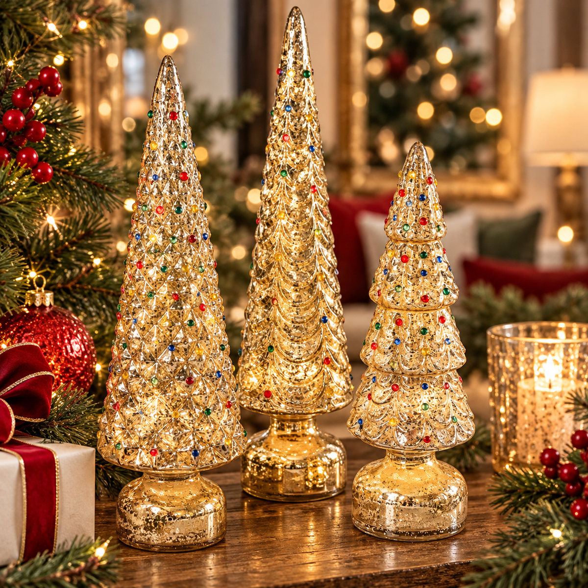 Jewel Twinkle Glass Trees | 3 Set