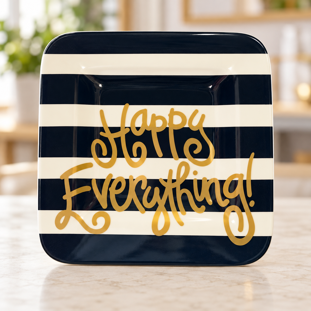 Happy Everything Plate | White/Black Stripe