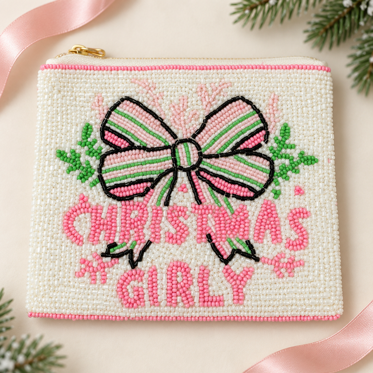 Christmas Girly Beaded Pouch