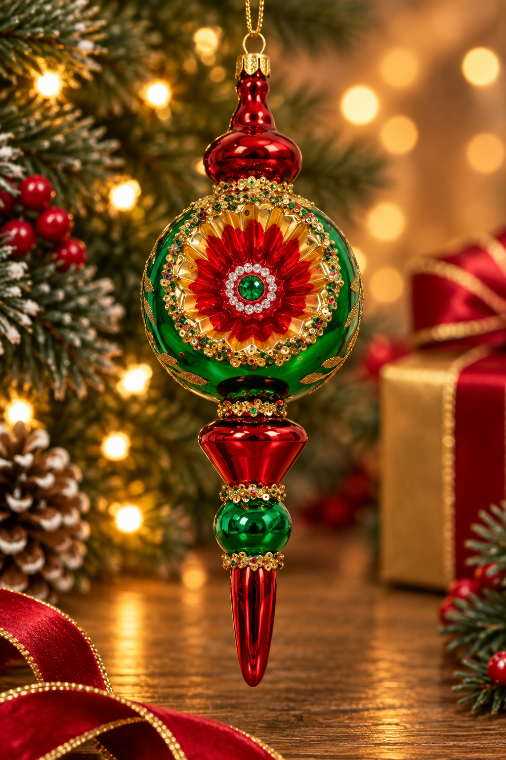 Red & Green Finial Ornament