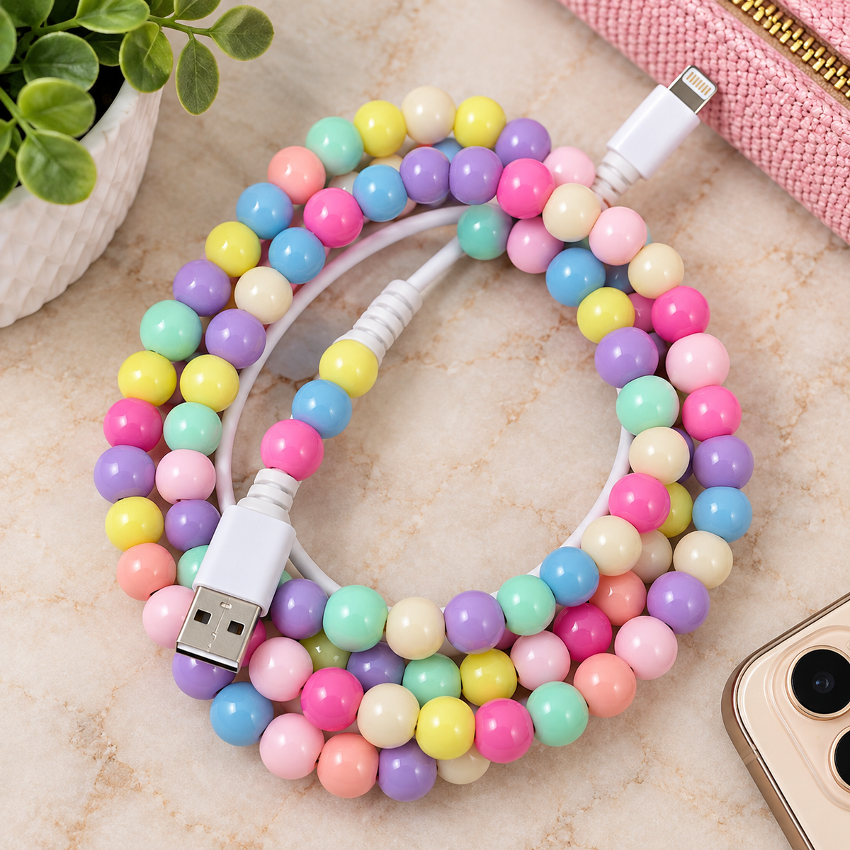 Pastal Beaded Charging Cable