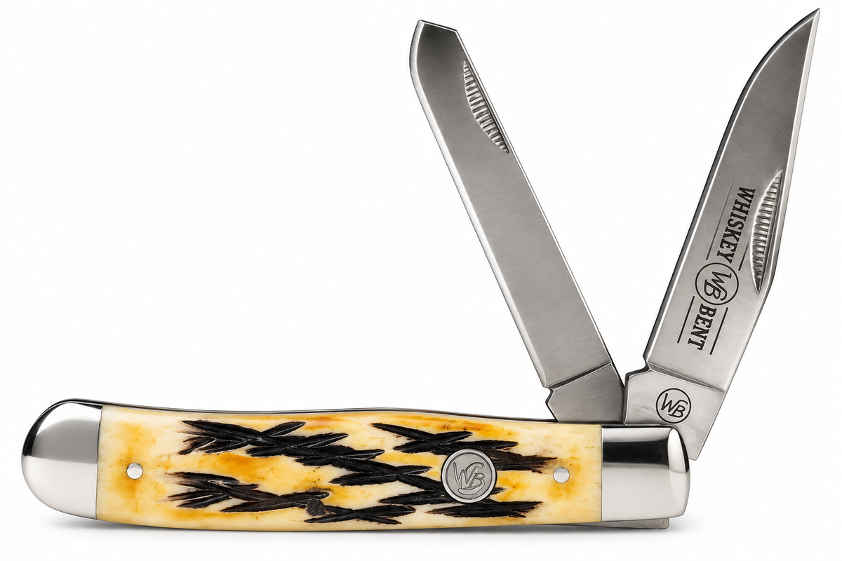 Carved Burnt Bone Trapper Knife