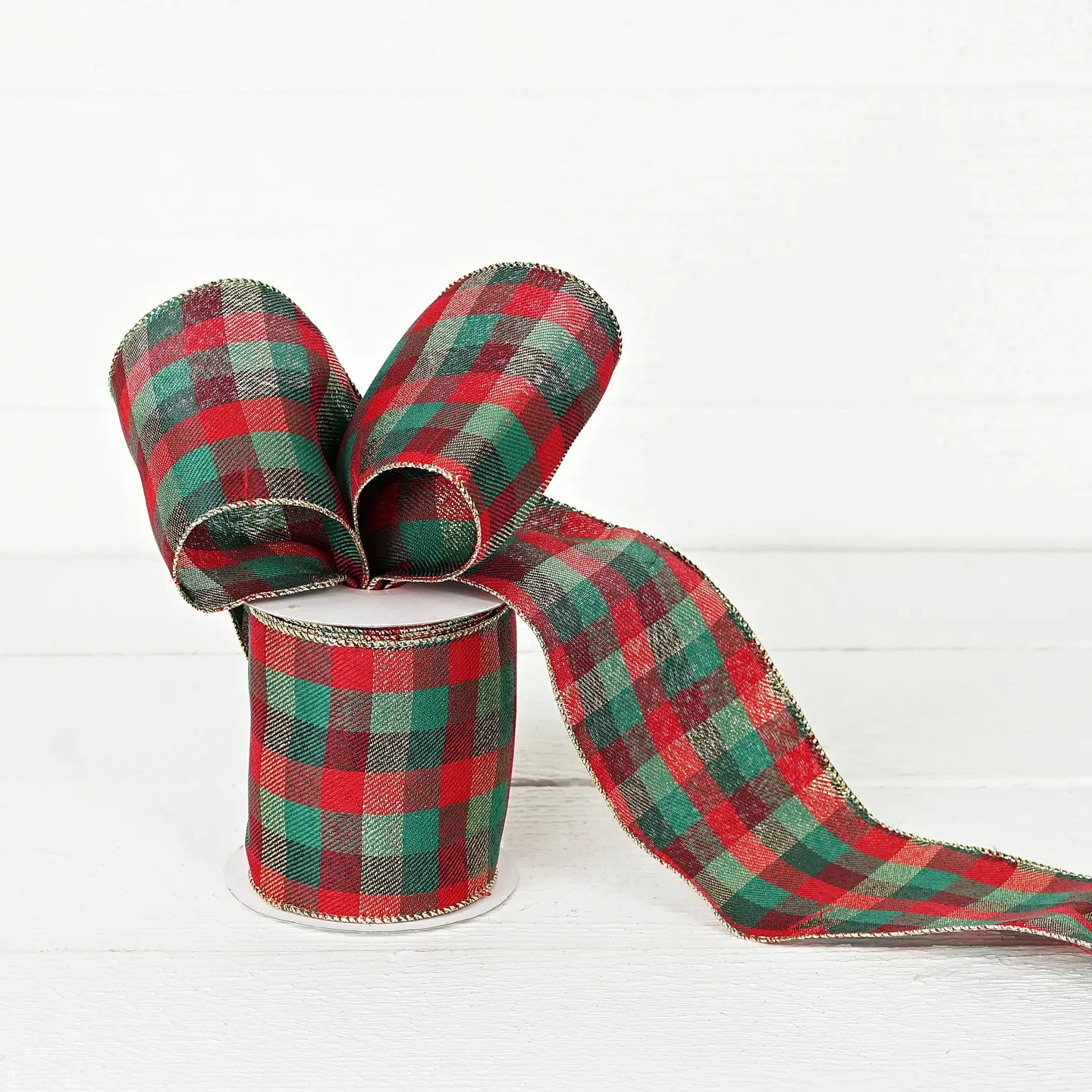 Classic Checker Red & Green Wired Ribbon