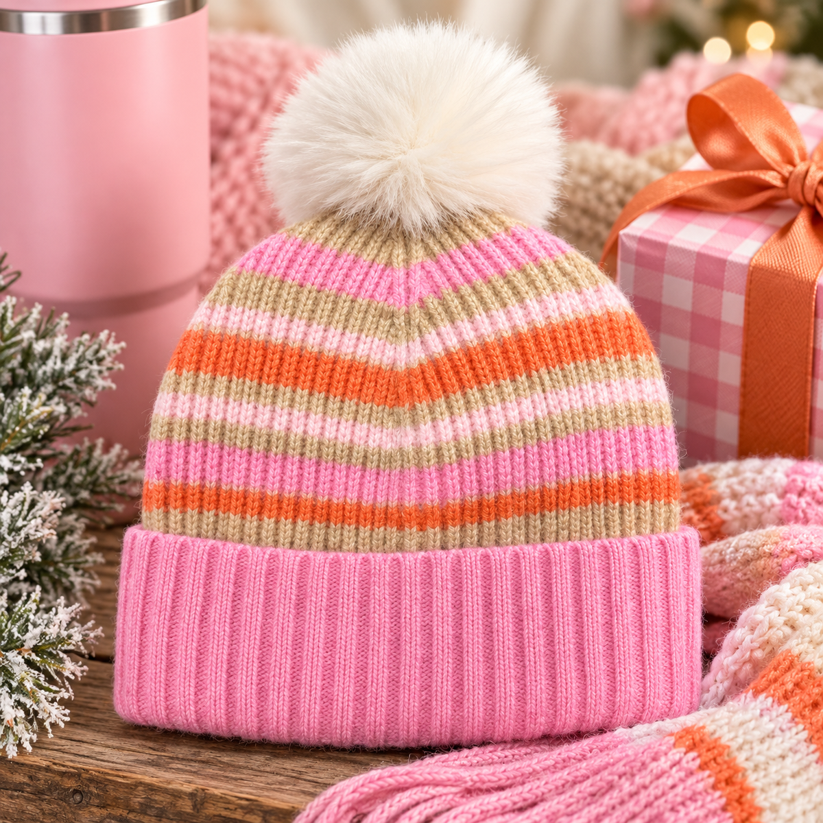 Snow Kissed Stripes Beanie