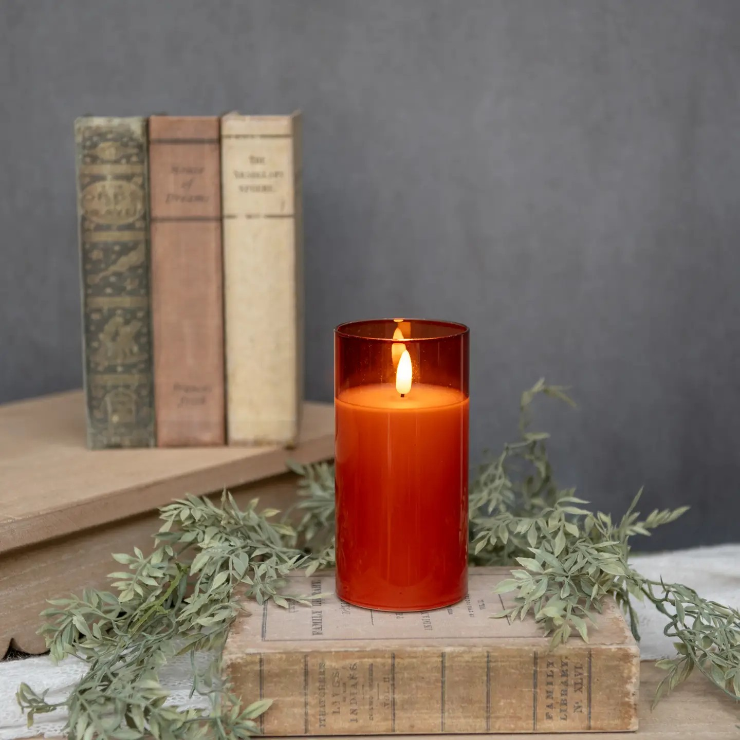 6" Sienna Glass Flame Candle