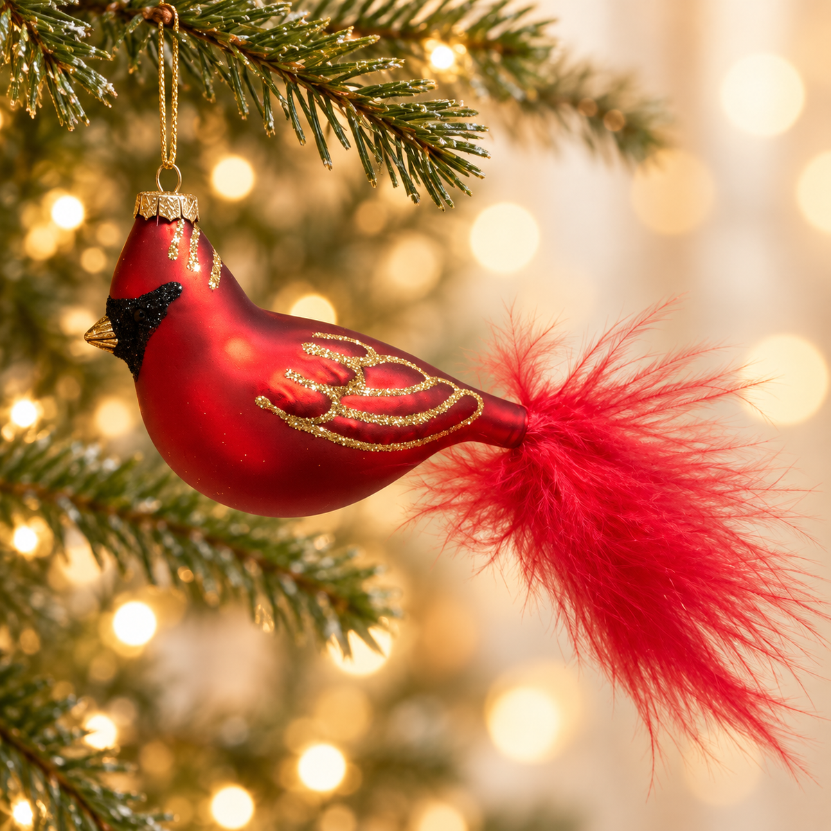 Red Cardinal with Feather Ornament