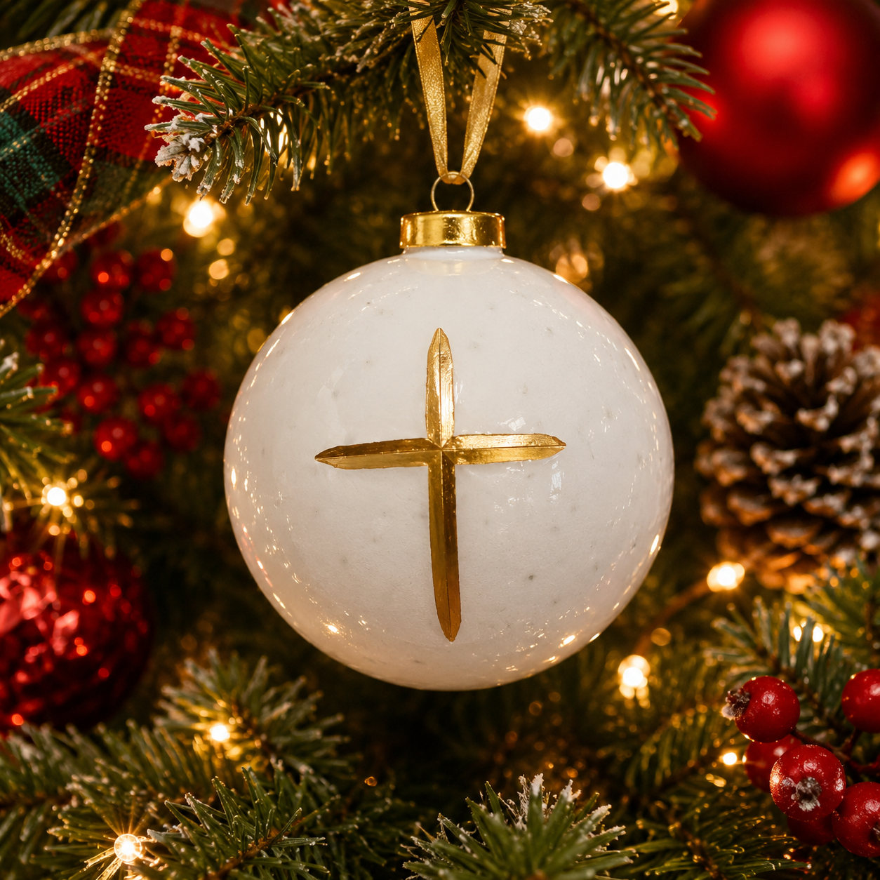 White & Gold Glass Cross Ornament