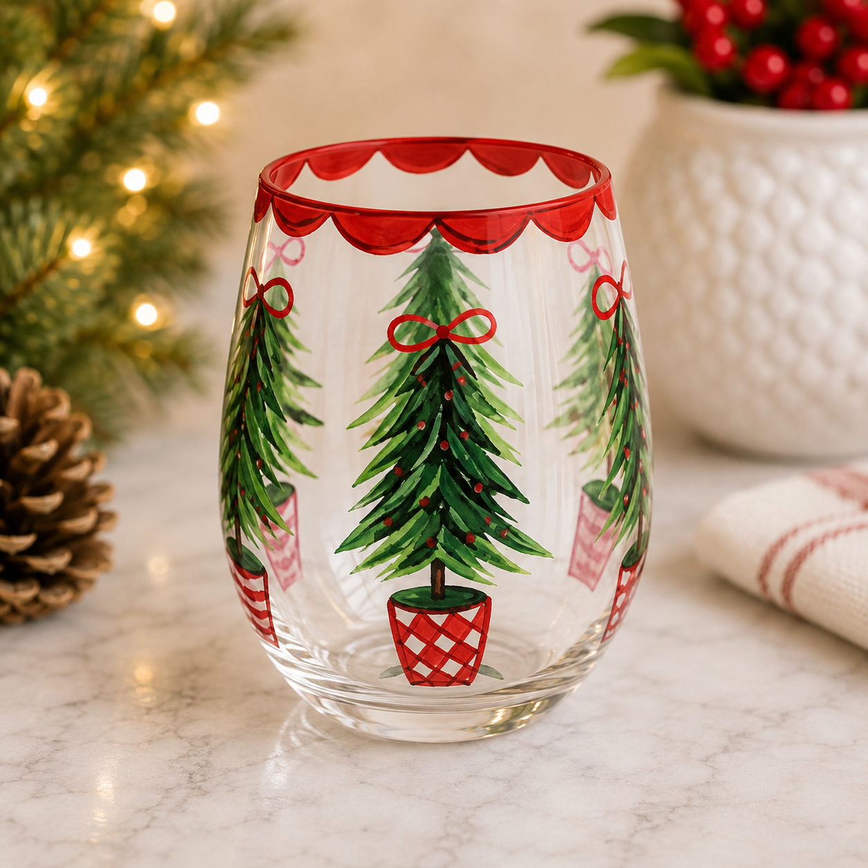 Tree Painted Wine Glass