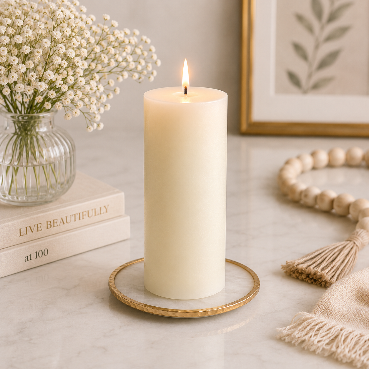 6" Patria Ivory Pillar Candle
