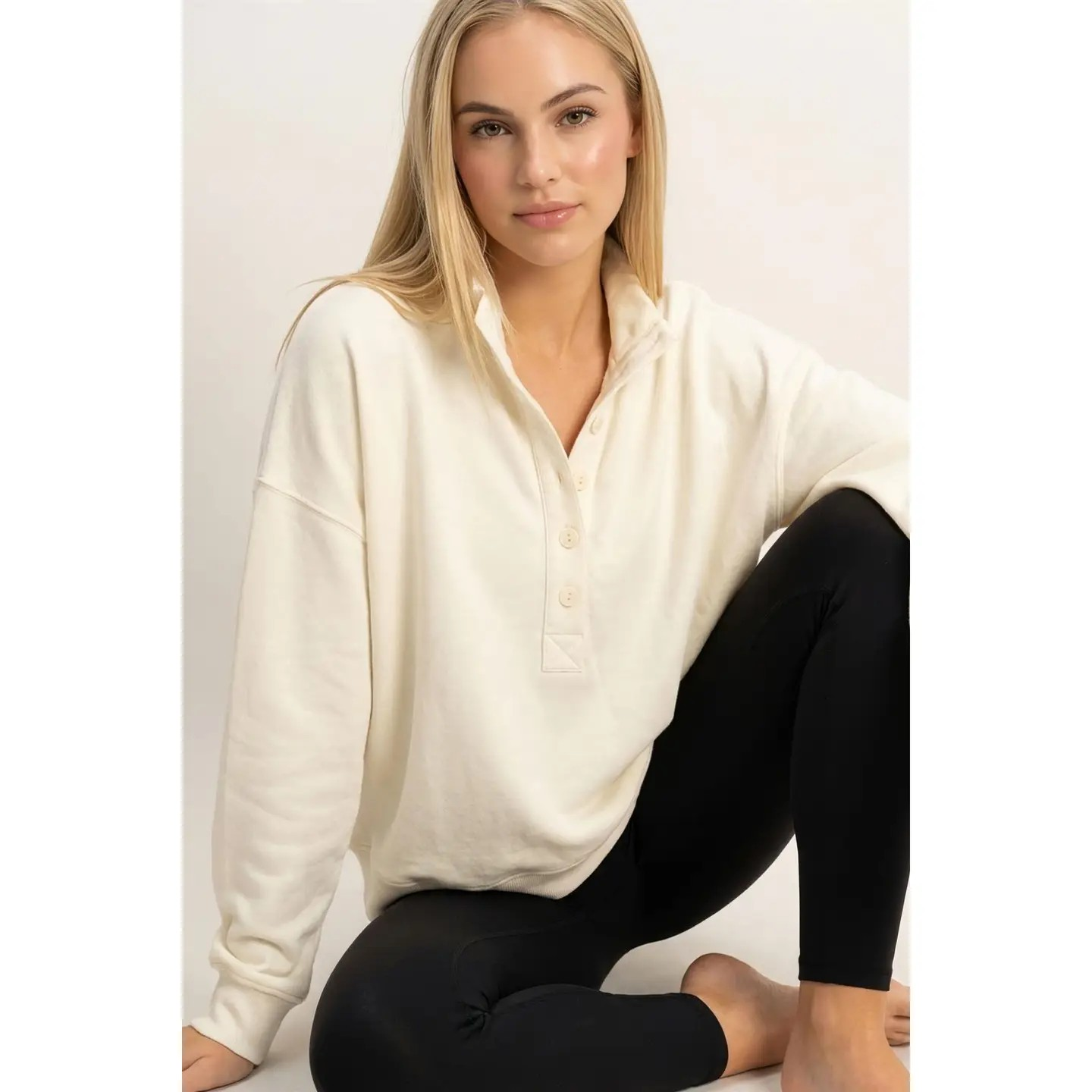 Mineral Wash Button Front Sweatshirt