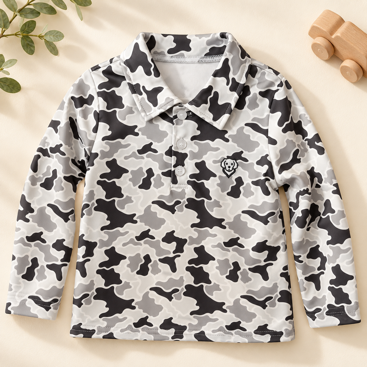 Damian Long Sleeve Shirt | Grey Camo | Milly & Jay