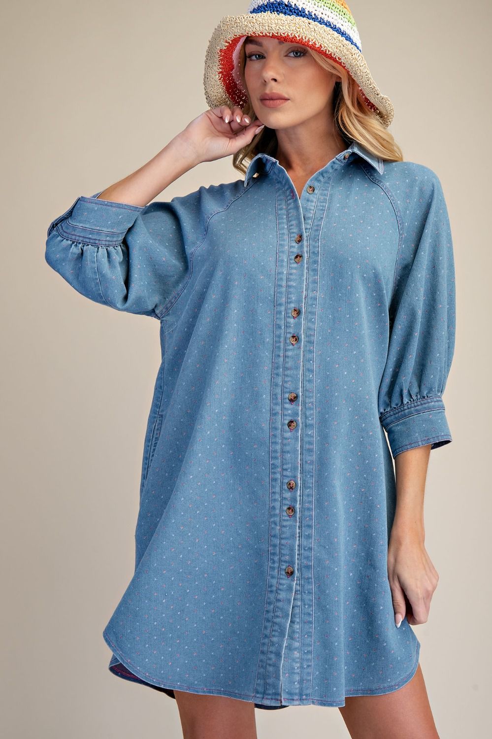 Multi Dot Denim Dress