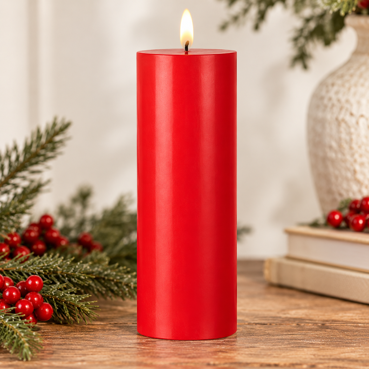 8" Red Pillar 3D Candle