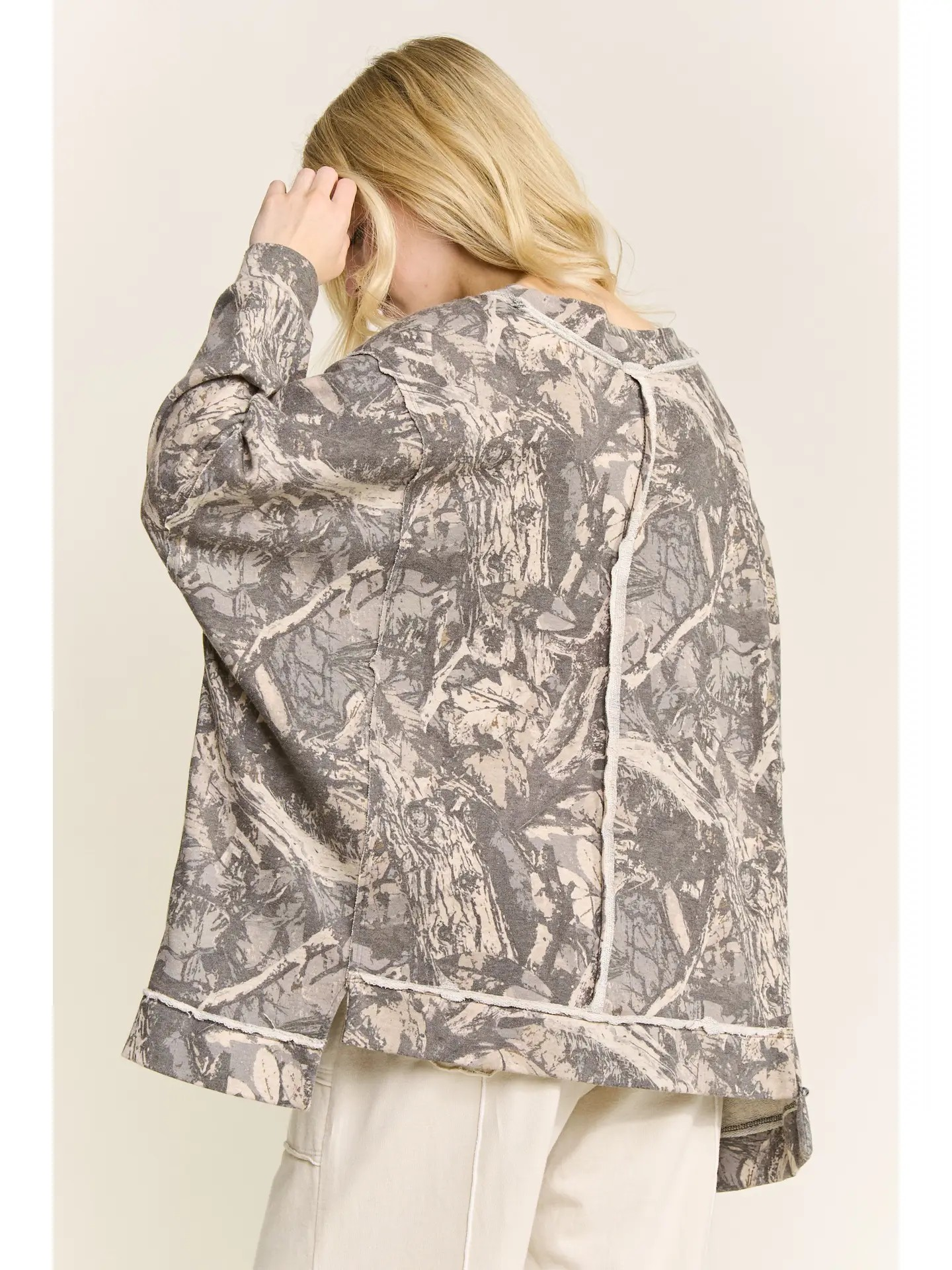 Camo V Neck Terry Pullover