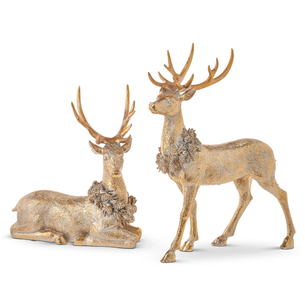 16" Gold Deer with Wreath | Set of 2