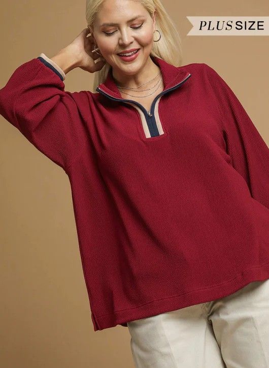 Scarlet Half Zip Pullover | Curvy