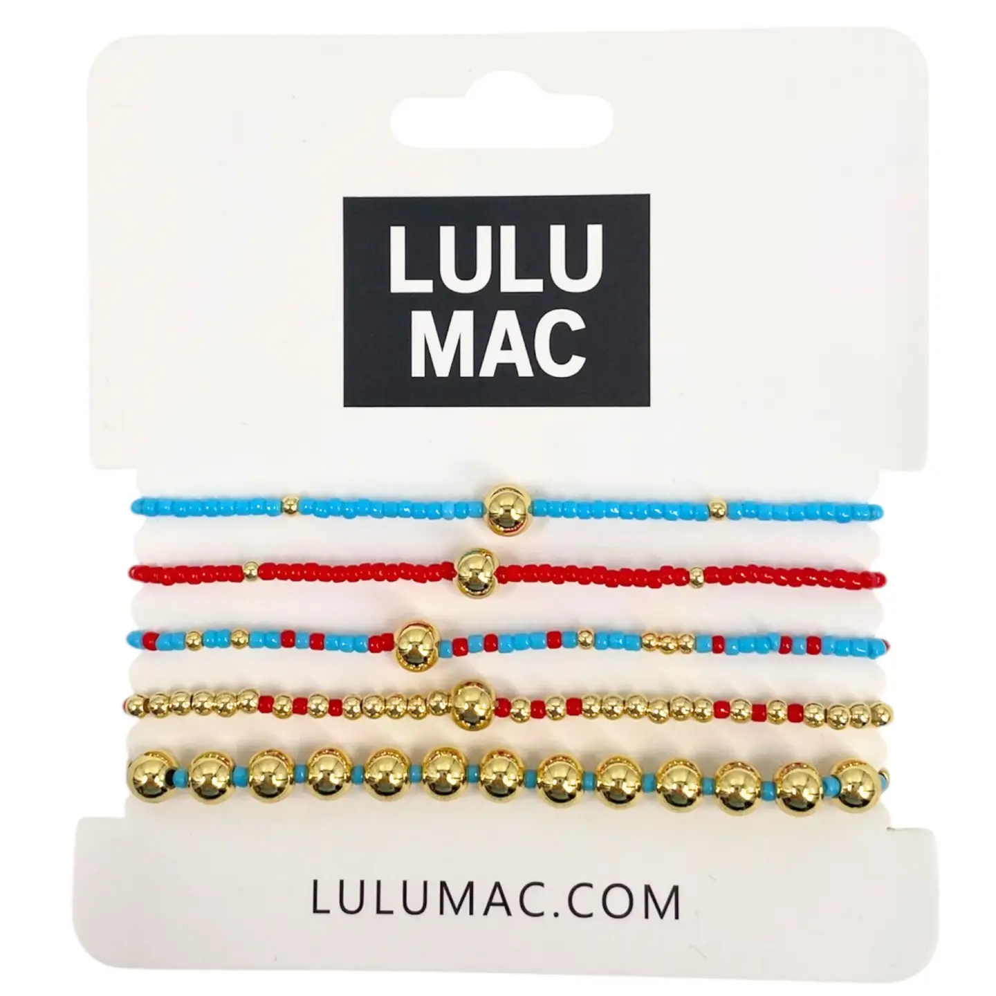 Red and Light Blue LuLu Mac Beaded Bracelet Set