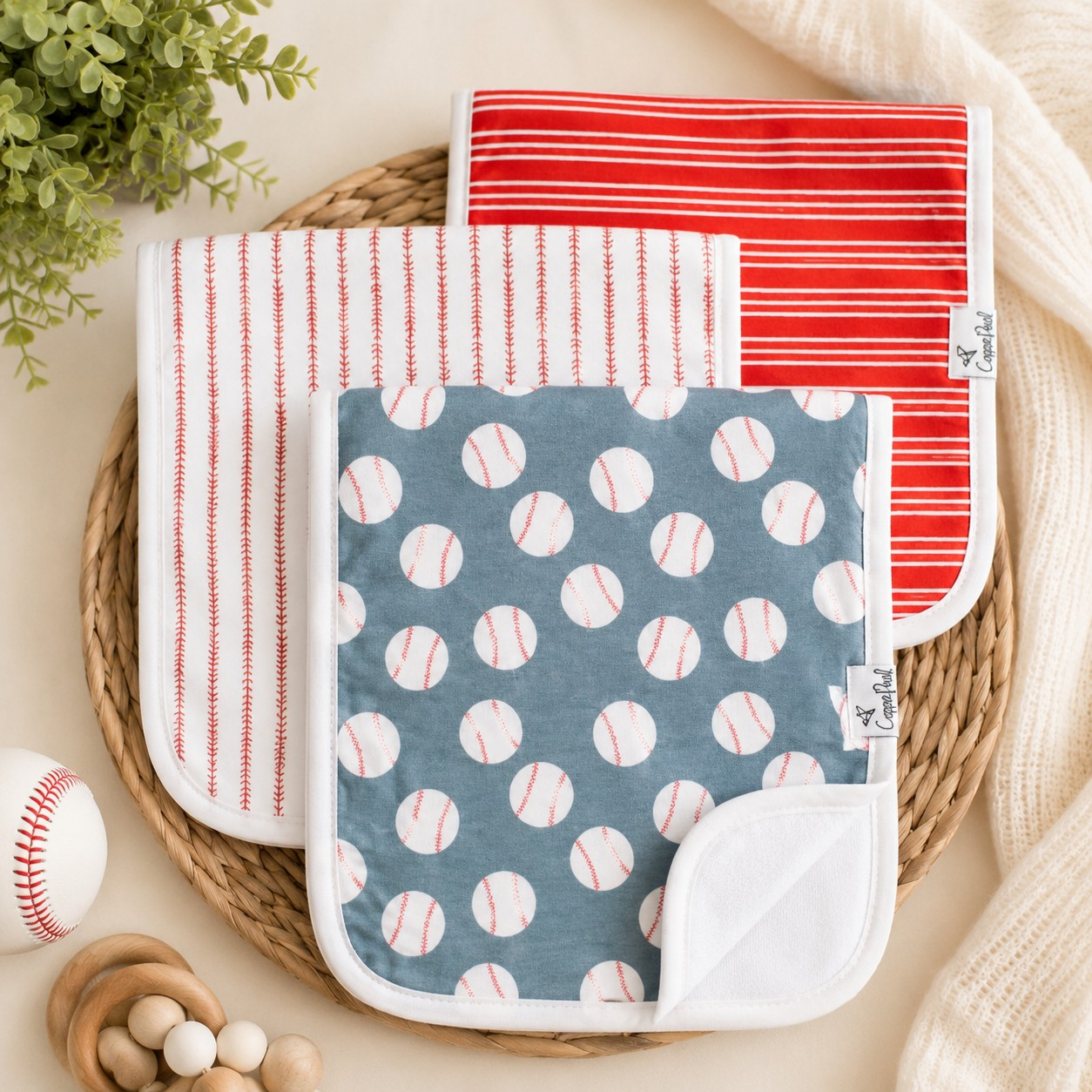 3 Pack Burp Cloth | Slugger | Copper Pearl