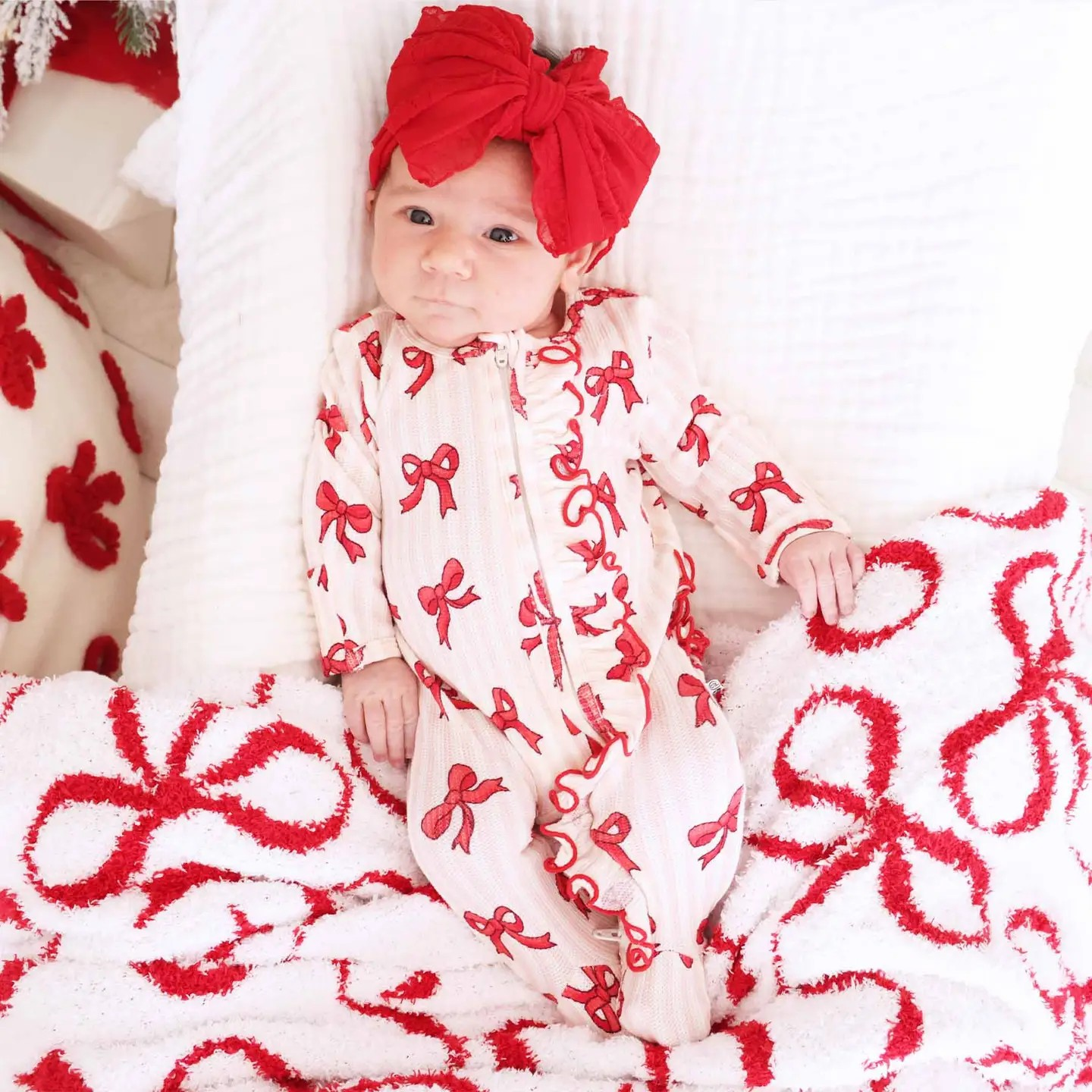 Coquette Christmas Zipper Ruffle Footie